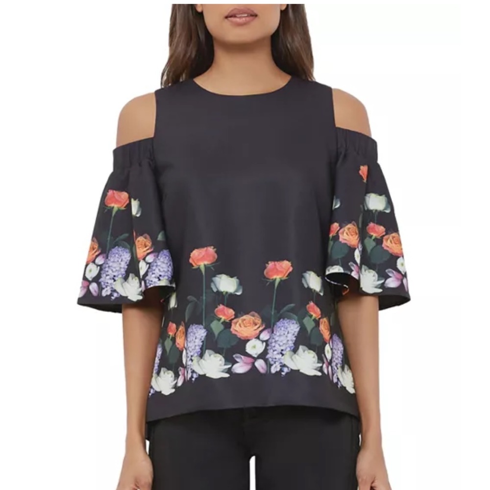 Ted Baker AMARGA KENSINGTON CUT OUT SHOULDER TOP IN BLACK